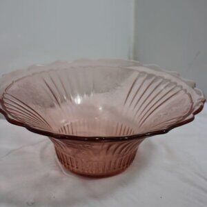 Vintage Anchor Hocking Mayfair Open Rose Pink Depression Glass Bowl Large Flared